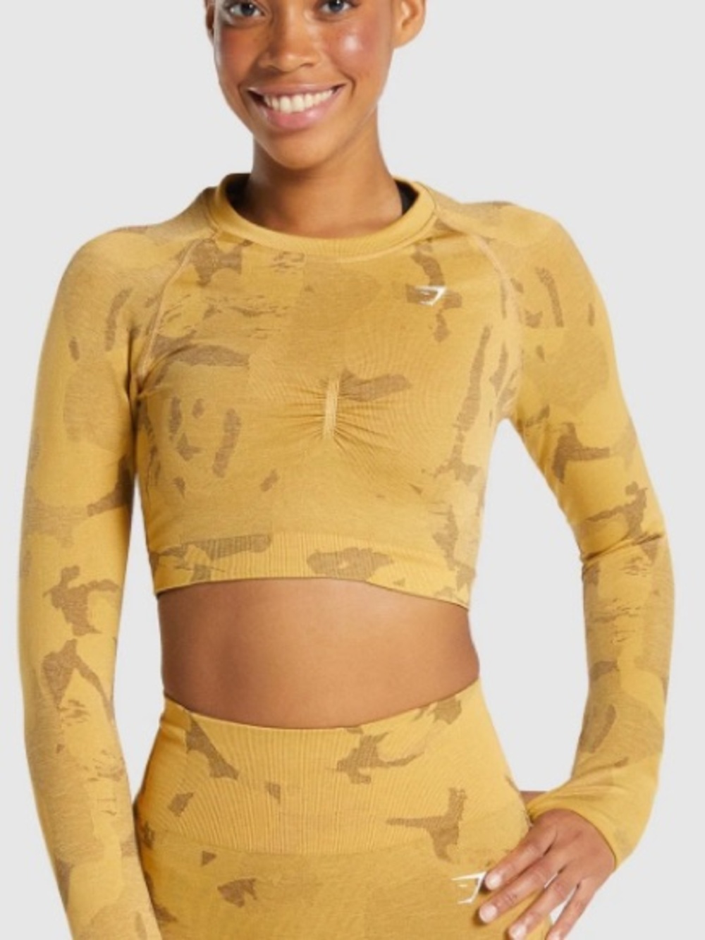 GymShark ADAPT CAMO SEAMLESS LONG SLEEVE CROP TOP